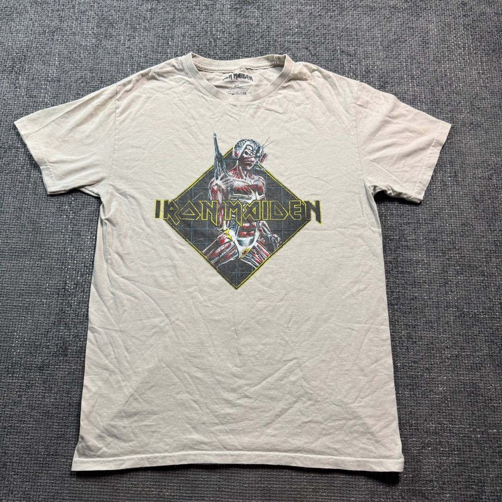 Iron Maiden Graphic T-Shirt Mens Small Sand Somewhere In Time Eddie Band Tee